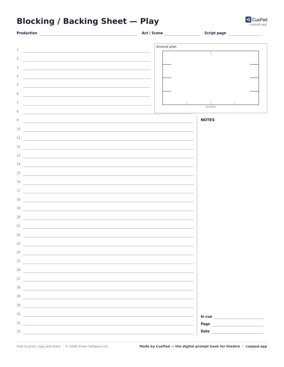 Blocking / Backing Sheet — Play template preview