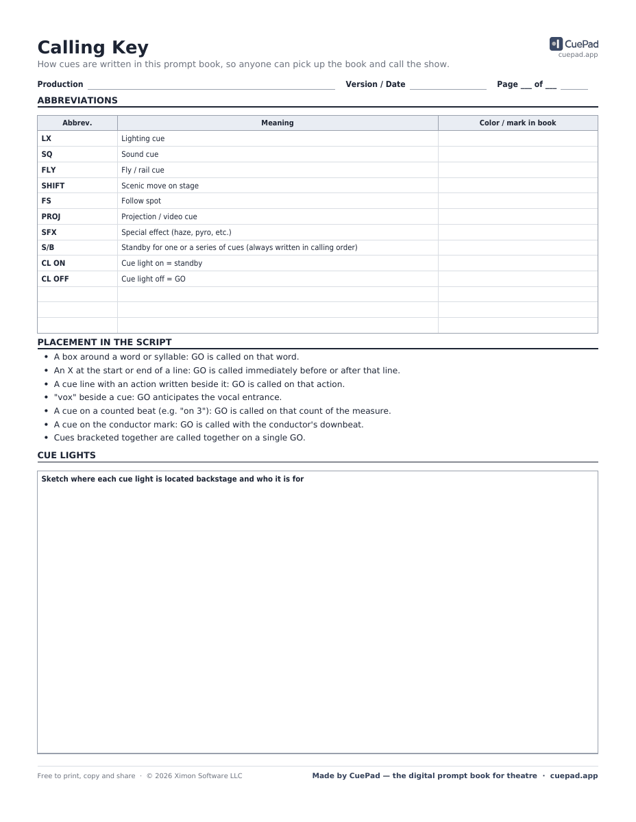 Calling Key template preview