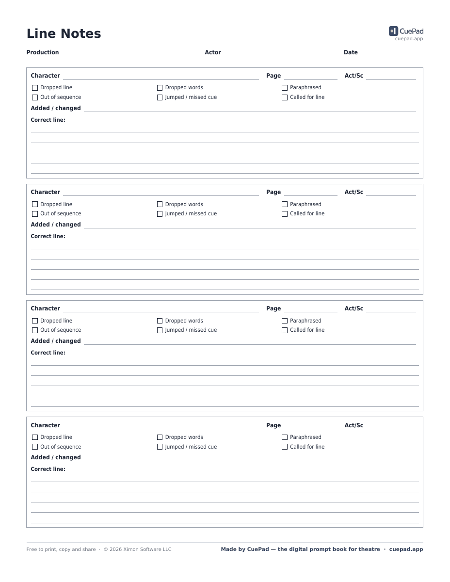 Line Notes template preview
