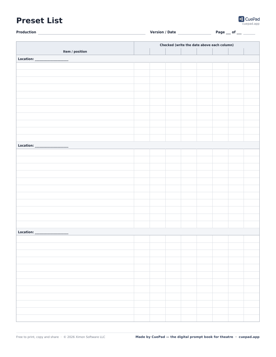 Preset List template preview