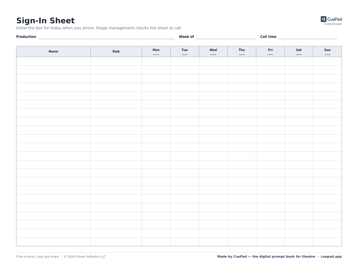 Sign-In Sheet template preview